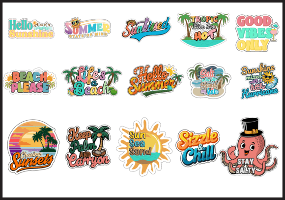 Download Summer Sticker Bundle, Beach Stickers - Summer sticker bundle Collection