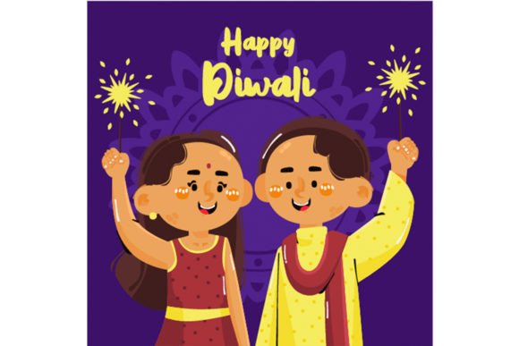 Download Happy Diwali Cartoon Kids Illustration - Premium Bundle
